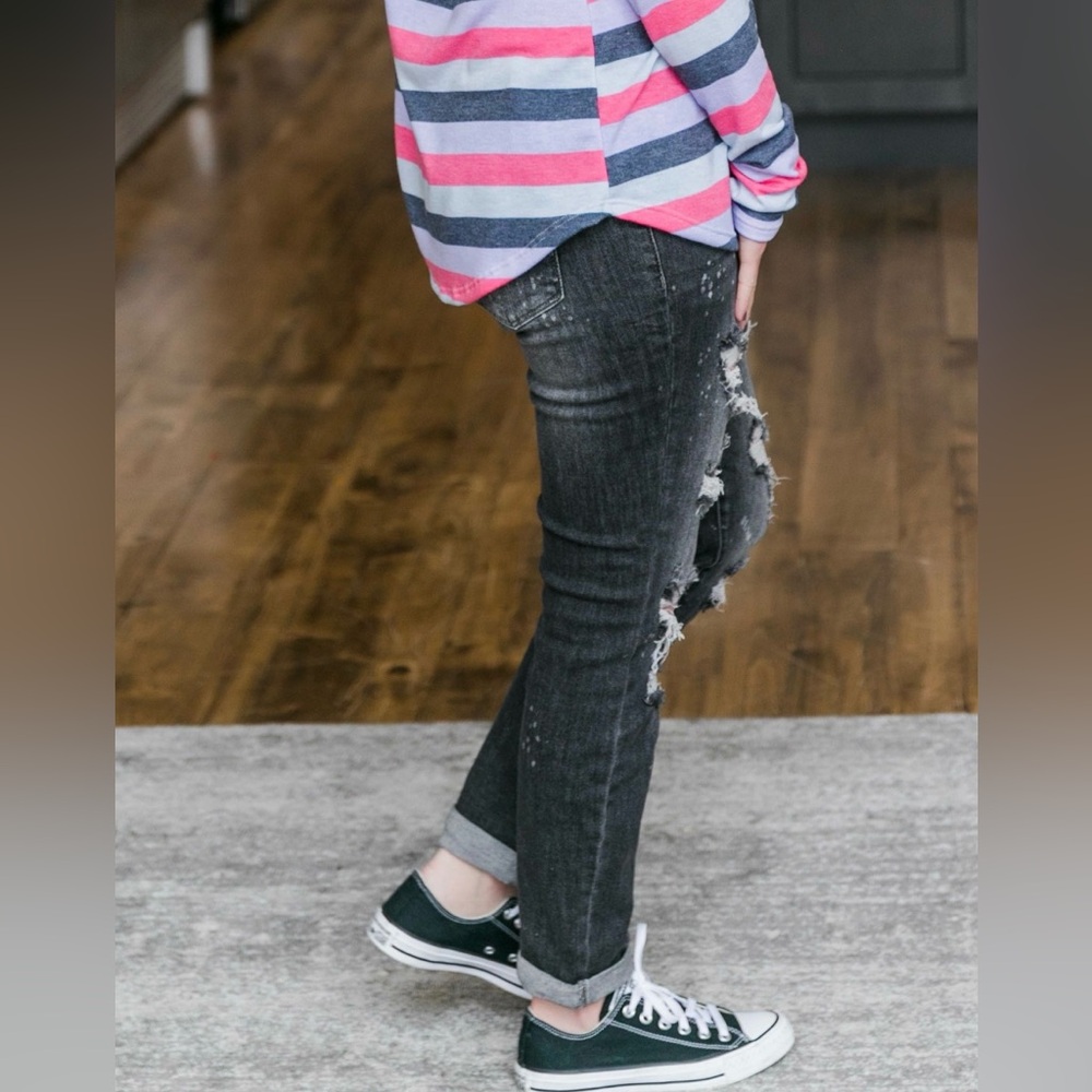 Judy Blue Bleach Splash Boyfriend Jeans In Gray- Size 13/31 - Picture 5 of 5